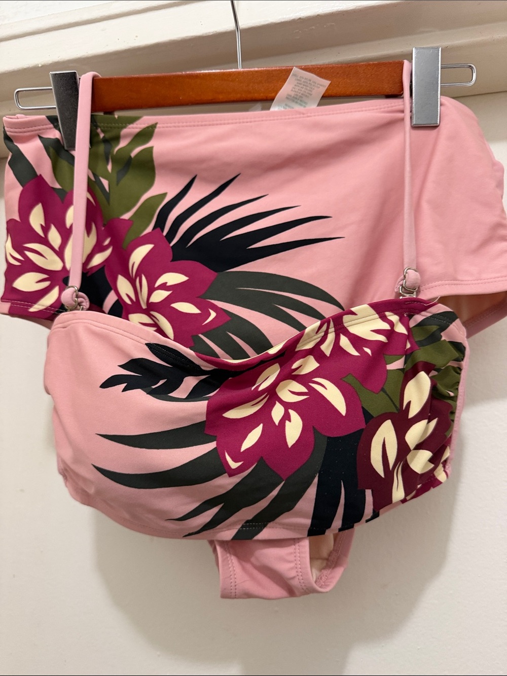 Kona Sol Pink Floral Bandeau Bikini with Tropical Print